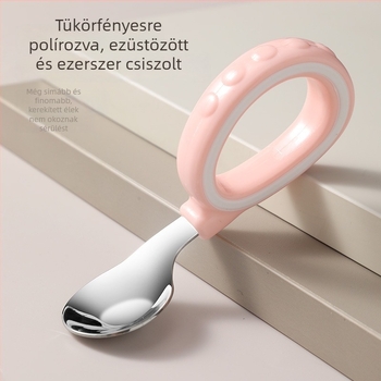Gyerekeknek szánt villa és kanál készlet — egyszerű rozsdamentes acél étkezési eszközök, 3 hónapos és idősebbeknek (villa/kanál)