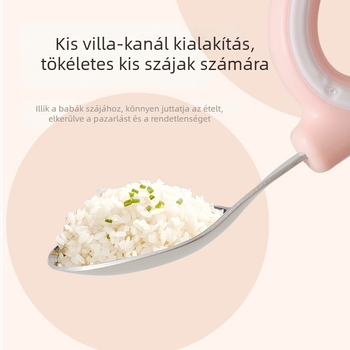 Gyerekeknek szánt villa és kanál készlet — egyszerű rozsdamentes acél étkezési eszközök, 3 hónapos és idősebbeknek (villa/kanál)
