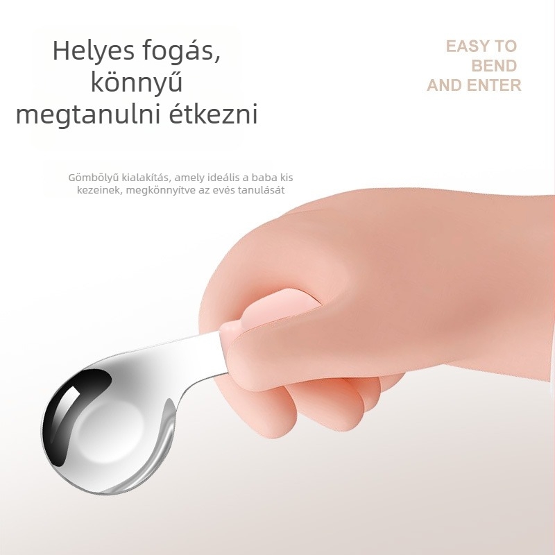 Gyerekeknek szánt villa és kanál készlet — egyszerű rozsdamentes acél étkezési eszközök, 3 hónapos és idősebbeknek (villa/kanál)