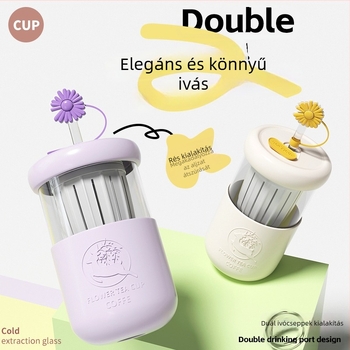 Vízszétválasztó funkcióval és fedővel ellátott üveg pohár készlet – magas hőmérsékletnek ellenálló üveg tea- és kávéhoz