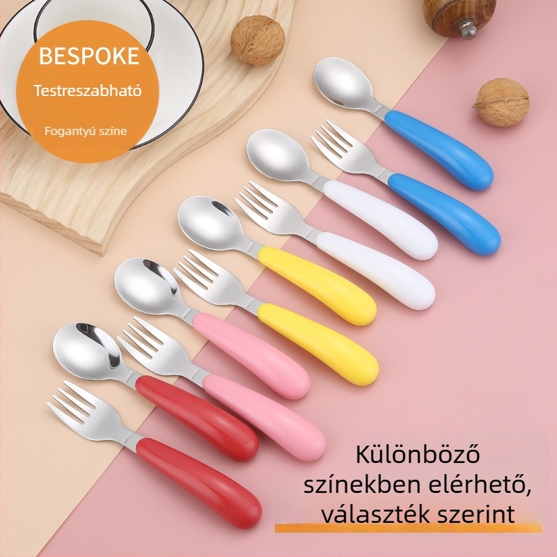 Rozsdamentes acélból készült gyerekeknek szánt étkészlet – kanál és villa, 200 készlet, 24 hónapos és idősebb gyermekeknek, modern minimál stílus