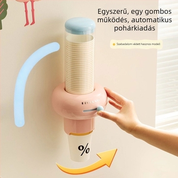 Falihoz szerelhető egyszer használatos pohár adagoló és papír pohár tartó