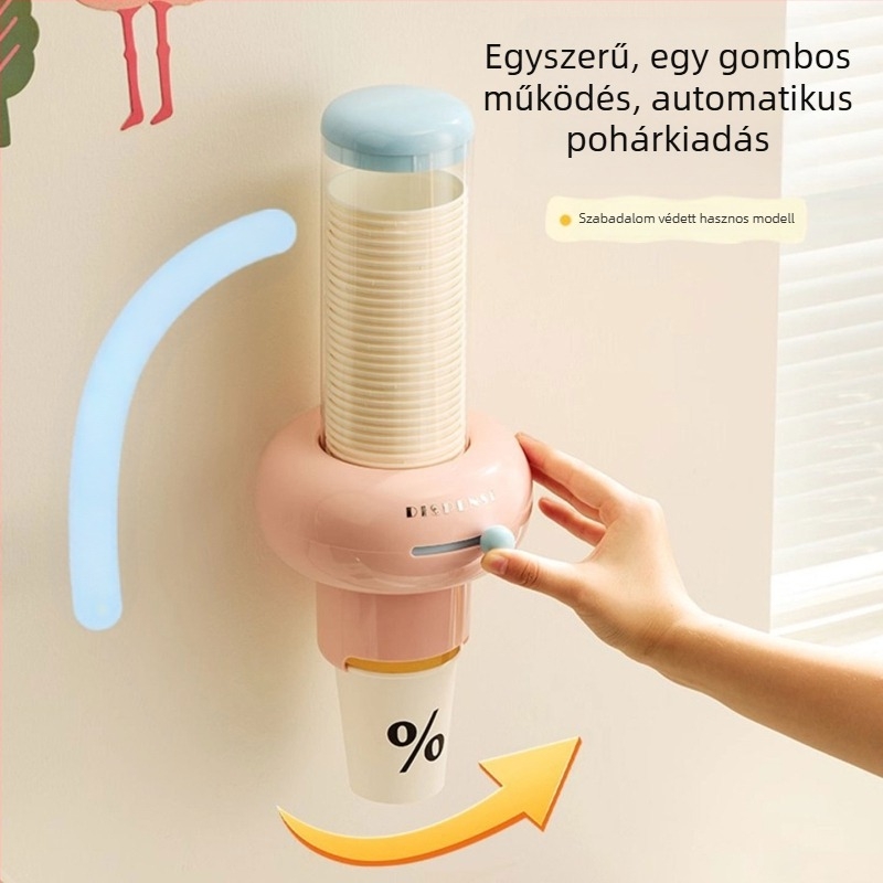 Falihoz szerelhető egyszer használatos pohár adagoló és papír pohár tartó