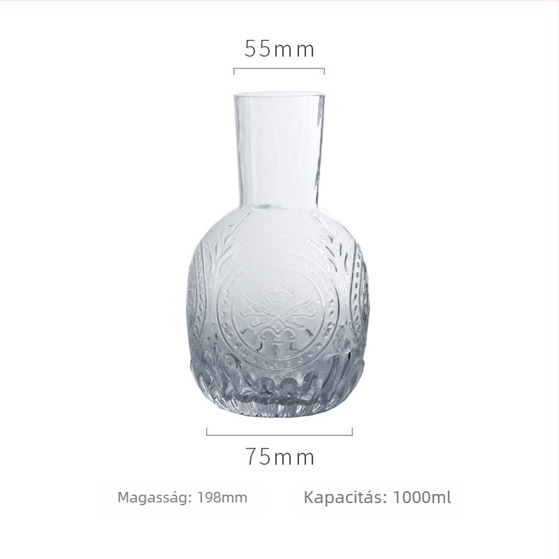 Napraforgó domborított hidegvíz kanna és pohár készlet, üveg poharak gyümölcsléhez és italokhoz, kalapált textúra