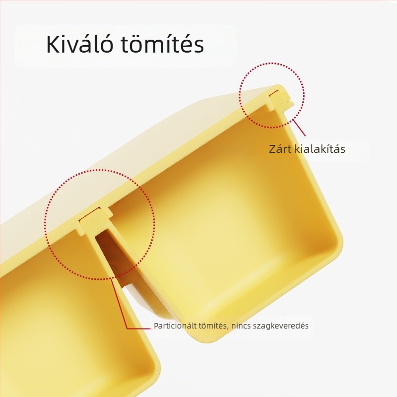 Négyrekeszes uzsonnás doboz szilikonból, élelmiszer-minőségű, salátaosztóval és mártásos tálkával