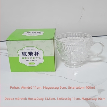 Fogantyús üveg pohár tejhez, 450 ml, reggeliző pohár, átlátszó, két darabos ajándékkészlet