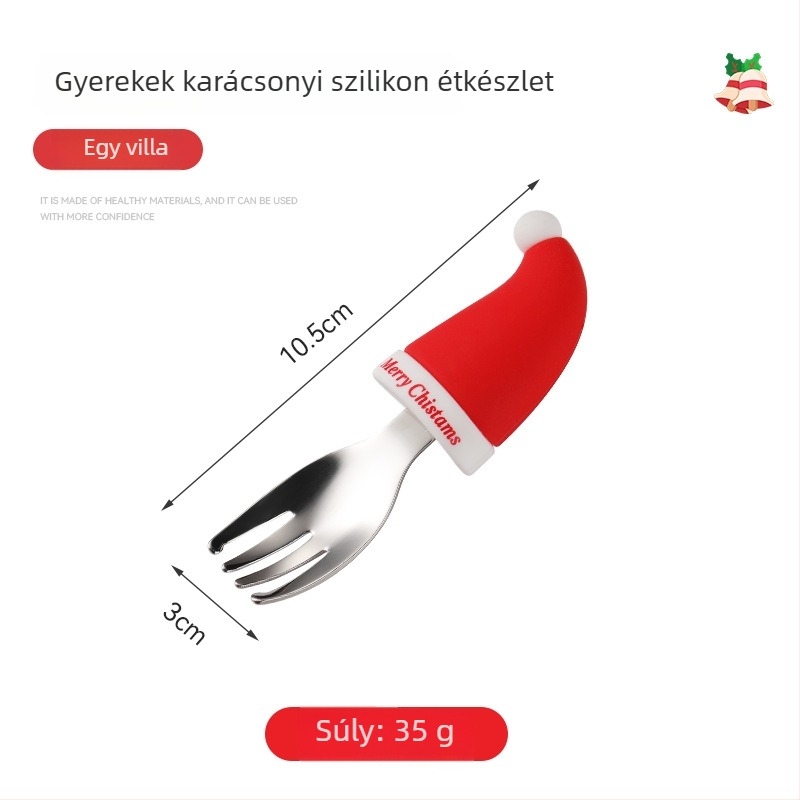 Szilikon baba etető készlet: 5-darabos tál beépített villával és kanállal, aranyos rajzfilmszerű stílus, 6 hónaptól ajánlott