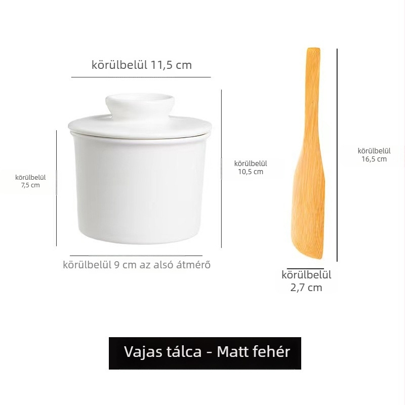 Kerámiából készült vajtál fedővel és késsel – vaj és sajt tárolására The Shepherd's Home