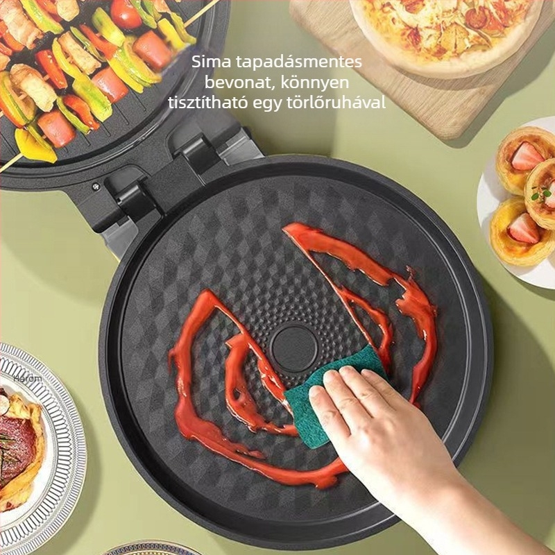 Kettős oldalú fűtésű elektromos palacsintasütő, modell YP-6628B, 1500W, 220V, mechanikus vezérlés