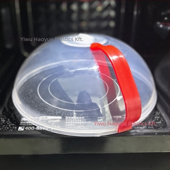 Kör alakú, átlátszó műanyag mikrohullámú sütő tálfedő fogantyúval, fröccsenés- és olajálló