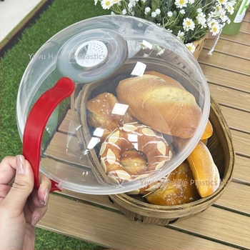 Kör alakú, átlátszó műanyag mikrohullámú sütő tálfedő fogantyúval, fröccsenés- és olajálló