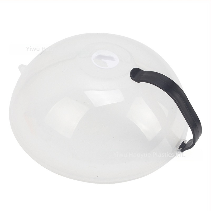 Kör alakú, átlátszó műanyag mikrohullámú sütő tálfedő fogantyúval, fröccsenés- és olajálló