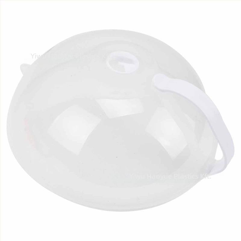 Kör alakú, átlátszó műanyag mikrohullámú sütő tálfedő fogantyúval, fröccsenés- és olajálló