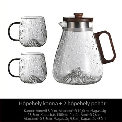Boroszilikát üvegből készült hópelyhes mintázatú vízivó pohár és hideg vízforraló készlet, nagy kapacitás, hőálló, fogantyúval