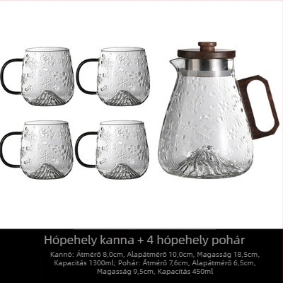Boroszilikát üvegből készült hópelyhes mintázatú vízivó pohár és hideg vízforraló készlet, nagy kapacitás, hőálló, fogantyúval