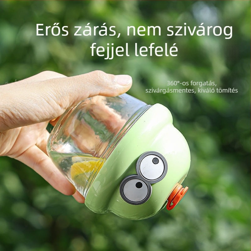 Gyerekeknek készült sippipohár rajzfilm mintával és szívócsővel (Anyag: szóda-lime üveg; Forma: kör alakú; Hőálló; Szivárgásmentes; Fedél)