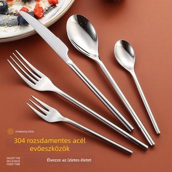 304 rozsdamentes acél étkészlet gömbölyű fogantyúval – kés, villa, kanál; tükörfényes felület; nordic/koreai stílus; testreszabható