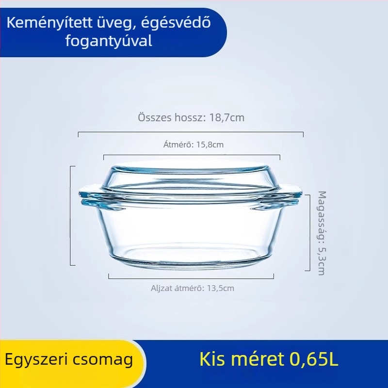 Mikrohullámú sütőbe való hőálló üvegből készült tál, kettős fogantyúval, kör alakú, átmérője 21–22,9 cm