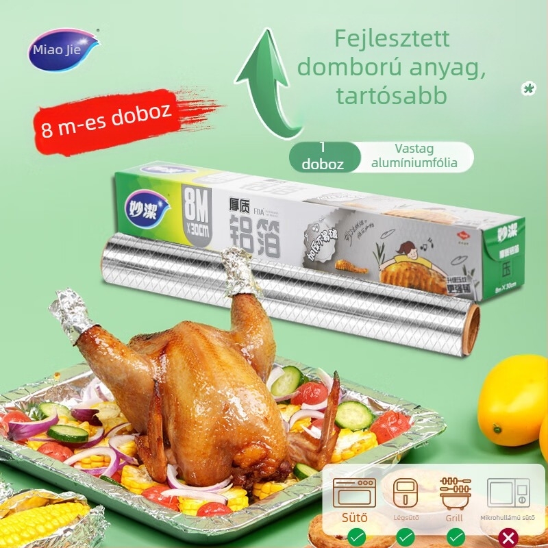 Miaojie alufóliás sütő- és grillpapír – szabványos vastagság, tapadásmentes, mikrohullámú sütőben használható, háztartási használatra