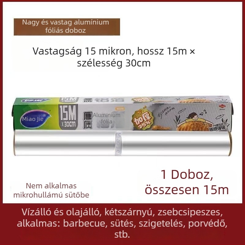 Miaojie alufóliás sütő- és grillpapír – szabványos vastagság, tapadásmentes, mikrohullámú sütőben használható, háztartási használatra