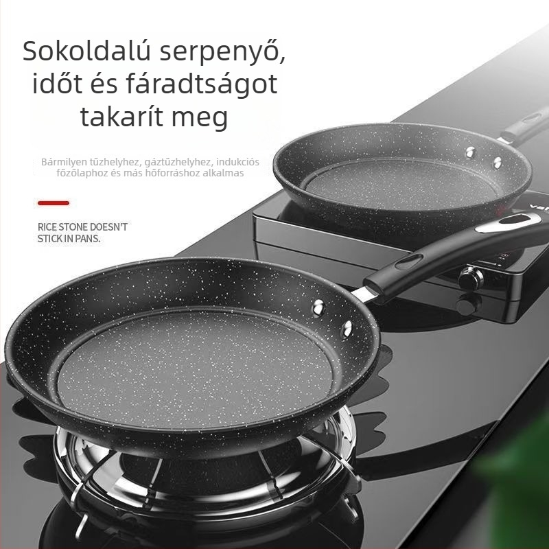 Serpenyő kovácsoltvasból, koreai stílus, tapadásmentes és füstmentes, alkalmas indukciós és gáztűzhelyhez, mélység 4 cm