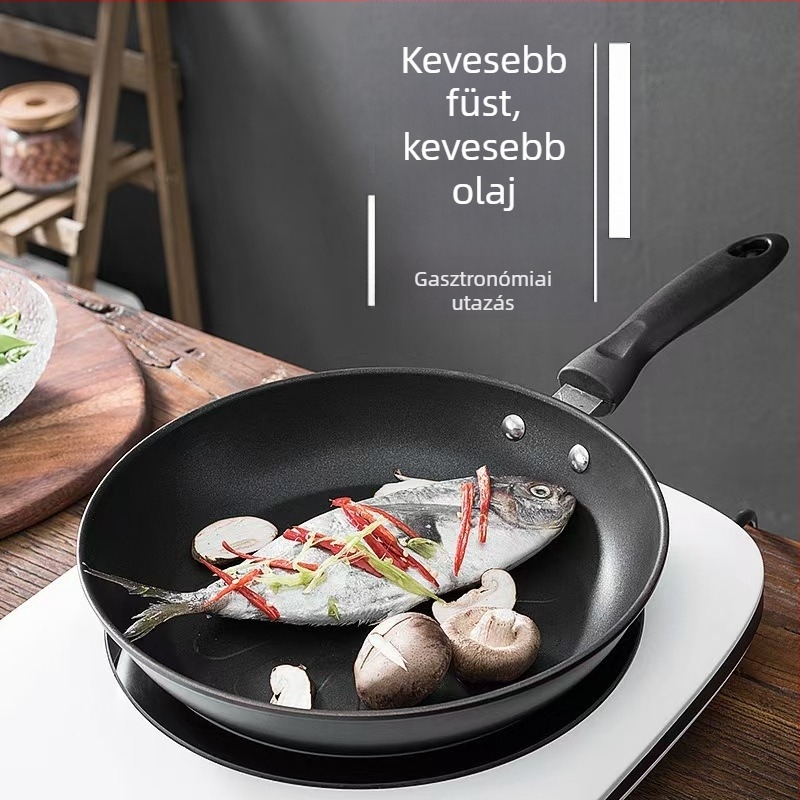 Serpenyő kovácsoltvasból, koreai stílus, tapadásmentes és füstmentes, alkalmas indukciós és gáztűzhelyhez, mélység 4 cm