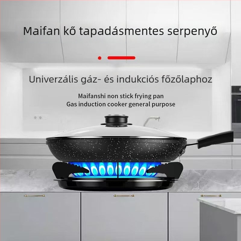 Serpenyő kovácsoltvasból, koreai stílus, tapadásmentes és füstmentes, alkalmas indukciós és gáztűzhelyhez, mélység 4 cm