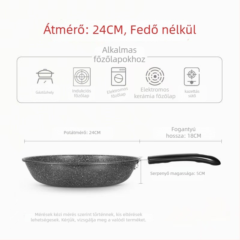 Serpenyő kovácsoltvasból, koreai stílus, tapadásmentes és füstmentes, alkalmas indukciós és gáztűzhelyhez, mélység 4 cm
