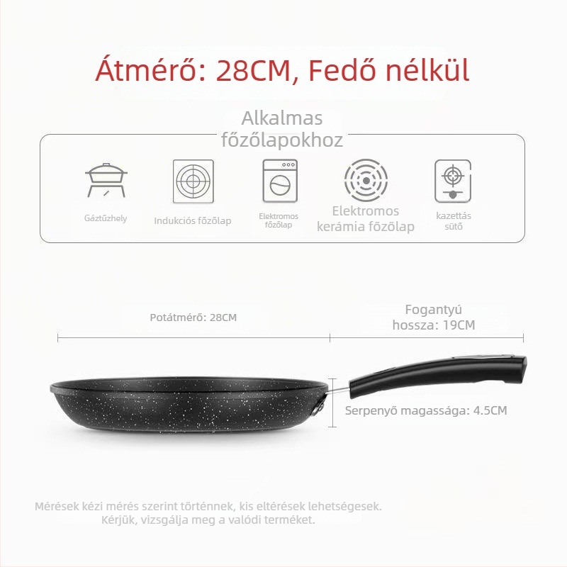 Serpenyő kovácsoltvasból, koreai stílus, tapadásmentes és füstmentes, alkalmas indukciós és gáztűzhelyhez, mélység 4 cm