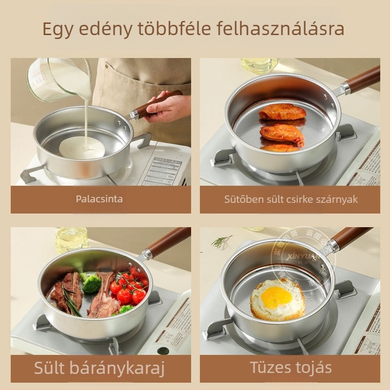 Serpenyő 304 rozsdamentes acélból, koreai stílusú, tapadásmentes, egyetlen aljzattal