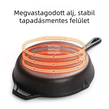 Öntöttvas serpenyő fül alakú, sík aljával, kézzel kovácsolt, bevonat nélkül