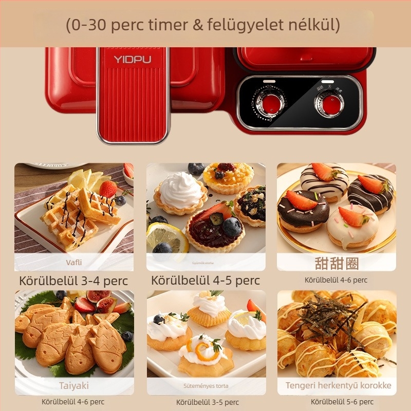 Yidepu YD-520Z Három az egyben reggelit készítő gép – 1200W, 220V/50Hz; funkciók: melegítés, grill, sütés, főtt tojás, rántott tojás, kiolvasztás; teljesen automata működés, mechanikus vezérlés.