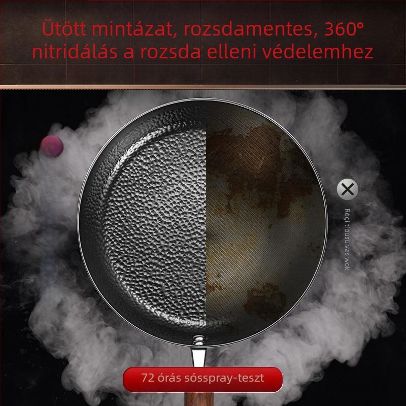 Rafinált vasból készült serpenyő, bevonat nélküli, indukciós tűzhelyhez alkalmas, többszörös rétegű aljzattal
