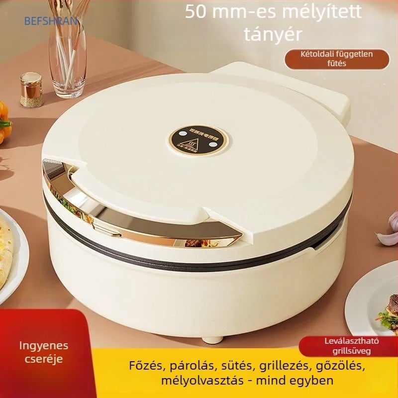 Elektromos palacsintasütő dupla oldali fűtéssel, tapadásmentes bevonat, mély kialakítás, 1500W, 220V