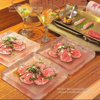 Japán stílusú négyzet alakú matt üvegtál hús, sushi és desszertek tálalására
