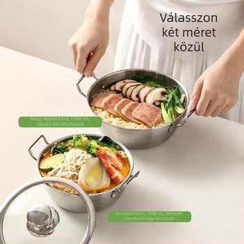 FaSoLa Rozsdamentes acél tál leveshez kettős füllel, kefés felület, fő test 304, fül 201, mikrohullámú sütőben használható