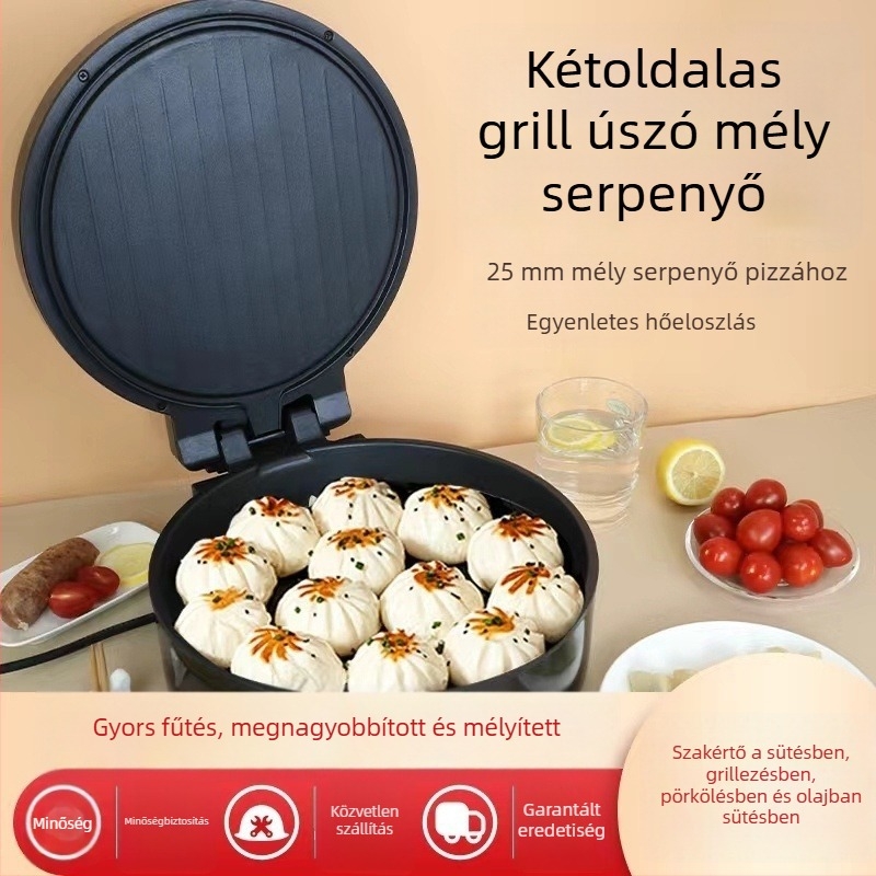 Háztartási elektromos palacsinta serpenyő kettős felmelegítéssel, mélyített dizájn a palacsinta és tojás grillezéséhez, tapadásmentes felület