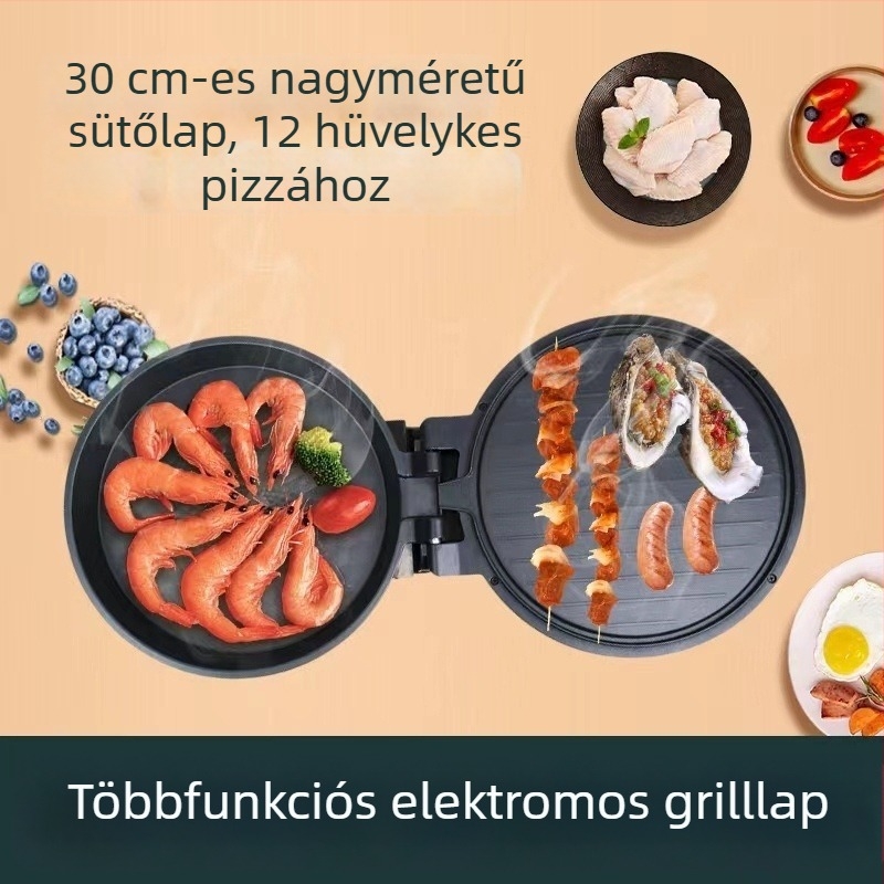 Háztartási elektromos palacsinta serpenyő kettős felmelegítéssel, mélyített dizájn a palacsinta és tojás grillezéséhez, tapadásmentes felület