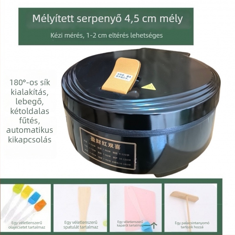 Háztartási elektromos palacsinta serpenyő kettős felmelegítéssel, mélyített dizájn a palacsinta és tojás grillezéséhez, tapadásmentes felület