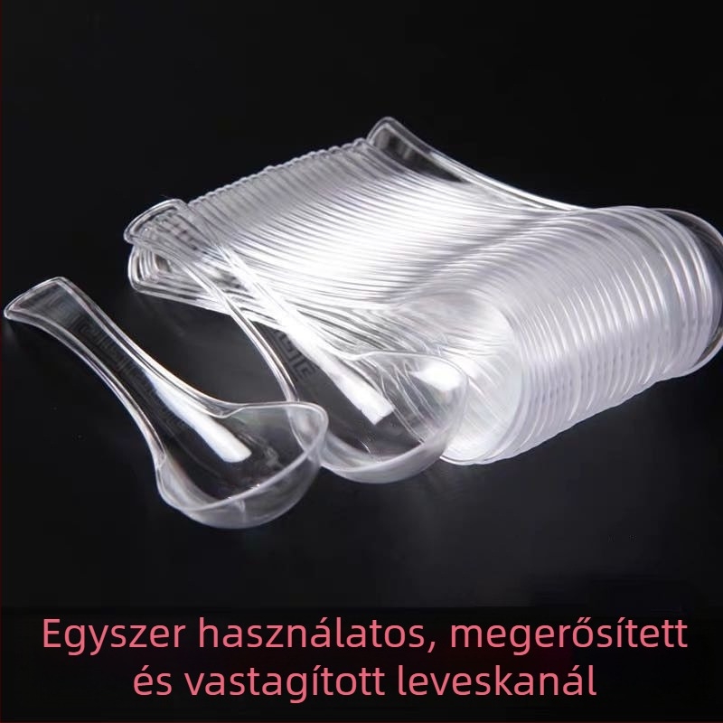 Egyszer használható étkészlet — négy darabos készlet: tálak, tányérok, poharak és kanálok; anyag: élelmiszer-minőségű műanyag; nem biológiailag lebomló