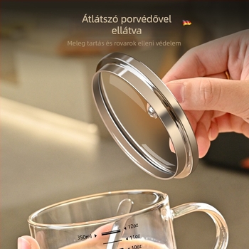 Irodai boroszilikát üvegpohár fokozatos mérőskálával, fogantyúval és kanállal, hőálló