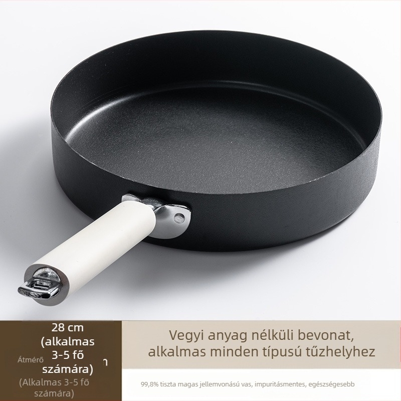 Bevonat nélküli vas serpenyő üvegfedéllel, minden tűzhelyen használható, modell AJCTA