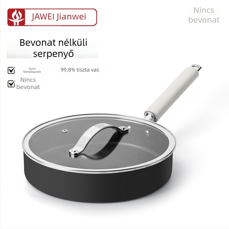 Sütőserpenyő / sík serpenyő, öntöttvas, kalapácsos mintázatú aljzattal, bevonat nélküli, üvegfedél, modell AJCTA, kompatibil gáz- és indukciós főzőfelületekhez