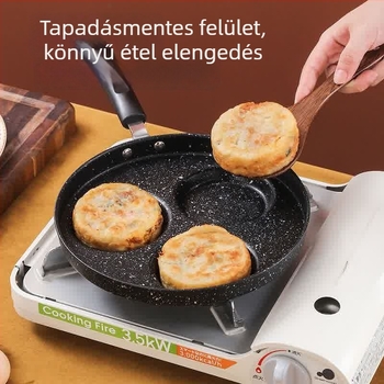 Maifan kőből készült négylyukas tojás sütő-serpenyő, tapadásmentes, sík aljzattal, palacsintához