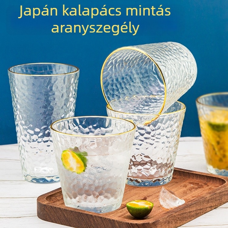 Kalapált üvegpohár, hatszemes készlet, nátrium-kálcium üveg, papírdobozos csomagolás