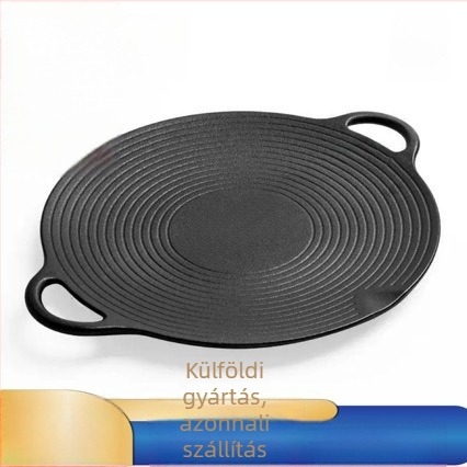 Öntöttvas grillsütő serpenyő koreai kültéri barbecue-hoz, kerek formájú, bevonat nélküli, indukciós sütő és gáztűzhely kompatibilis