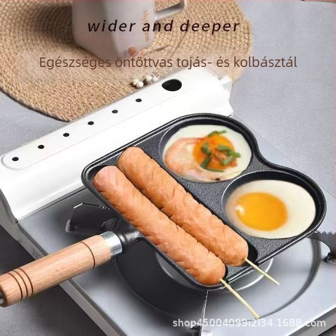 Öntöttvas serpenyő omletthez és kolbászhoz – négyszögletes, vastított, bevonat nélküli, tapadásmentes