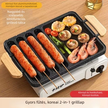 Kültéri 2–in–1 BBQ grilllap, vasból készült, négyszögletes, koreai stílusú teppanyaki, hordozható és tapadásmentes
