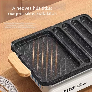 Kültéri 2–in–1 BBQ grilllap, vasból készült, négyszögletes, koreai stílusú teppanyaki, hordozható és tapadásmentes