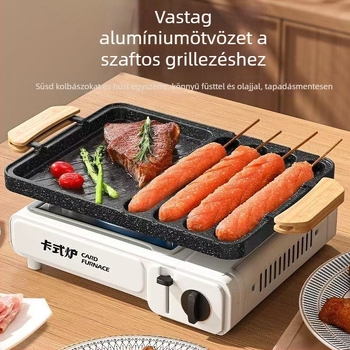 Kültéri 2–in–1 BBQ grilllap, vasból készült, négyszögletes, koreai stílusú teppanyaki, hordozható és tapadásmentes